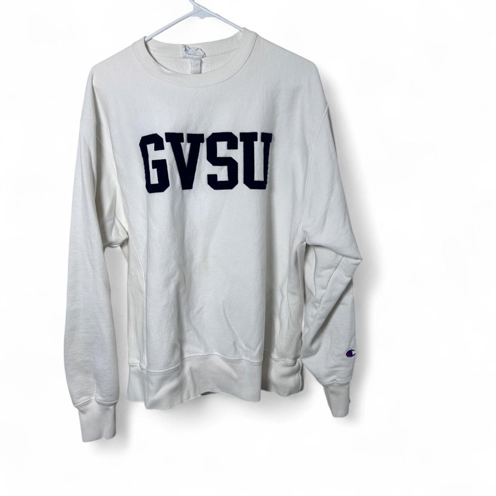Champion Reverse Weave GVSU crewneck sweatshirt with black GVSU text, size L